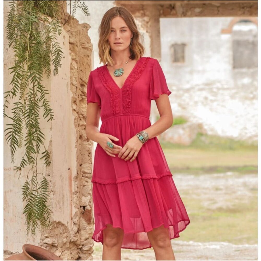 NWT Womens Sundance Monaco Meetup Dress in Lipstick Pink Size Medium Petite